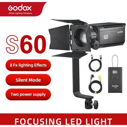Godox S60 60W Focusing LED Photography Continuous adjustable Light Spotlight With Barn Door for Professional Photography