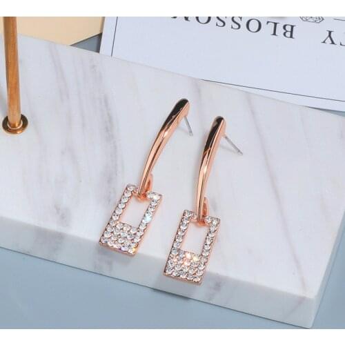 Huitan Rose Gold Color Metal Drop Earrings for Women Korean Style Fashion Jewelry Versatile Lady Dangle Earring Luxury Zirconia