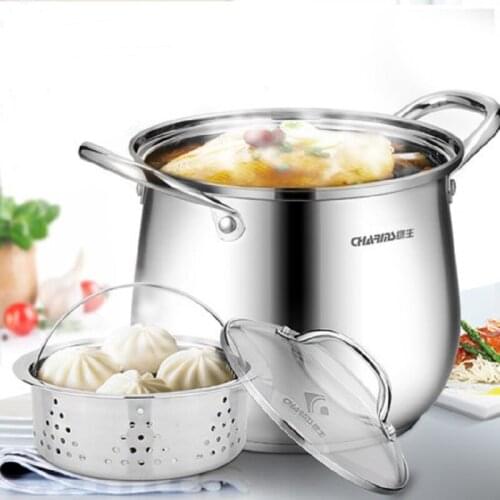 Soup pot 304 stainless steel bottom induction cooker universal saucepan with large capacity