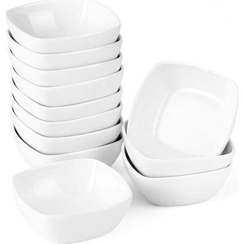 MALACASA 12-Piece 4" Ramekins Ivory White Porcelain Kitchen Cream Dessert Dishes Fruit Snack Bowl Breakfast Plate (Set of 12)