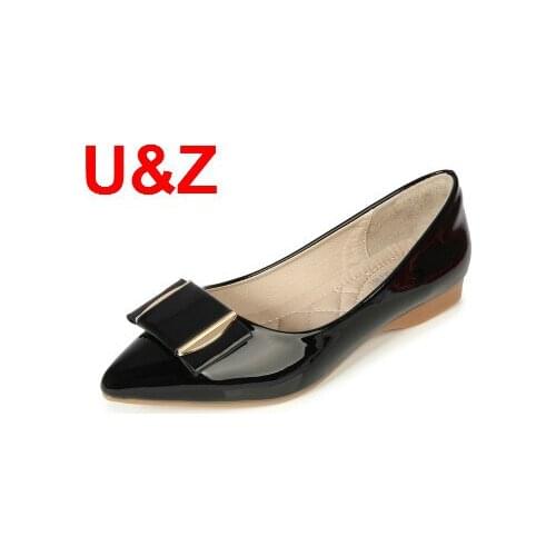 Big Size 31-43 Trend women flats air-cushioned insole pointed toe shoes,Red/Black/Beige patent leather bow Loafers office shoes