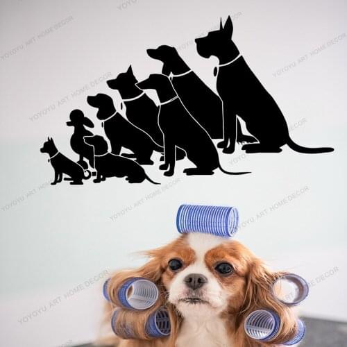 Different Dog Breeds Grooming Salon Wall Sticker Pets Shop Interior Design Vinyl Window Decal Sitting Dogs Wall Decals WQ40