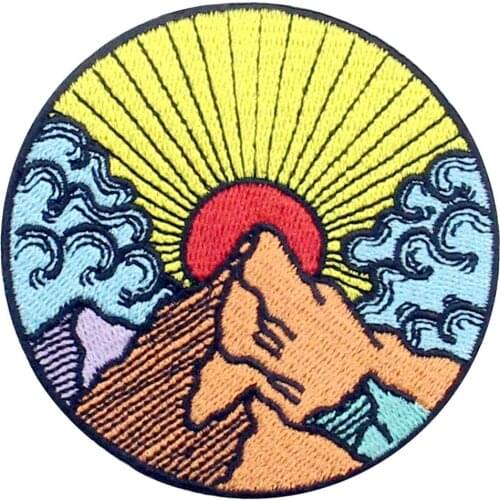 Embird patches Embroidered applique iron on patch Sunrise From Montain ceo-friendly 3D iron on patches cute patch
