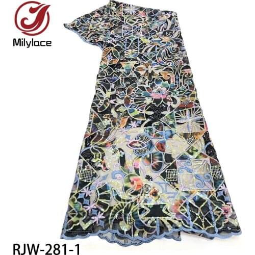 Latest French Lace Fabric with Sequins Embroidered Net Lace Fabrics Tulle Lace Fabric for Wedding 5 Yards Per Lot RJW-281