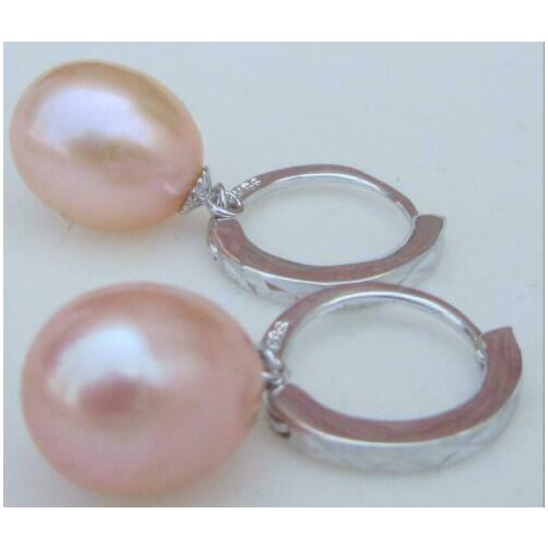 Charming AAA 11X13mm South Sea Pink Pearl Dangle Earring 925 Silver Hoop