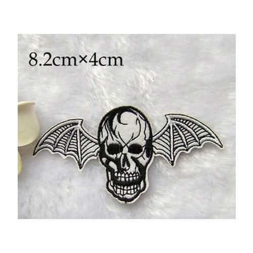 Avenged Sevenfold BAT Wings Skull Embroidered Iron on patches Tri Skull Head Punk Style 8.2x4cm
