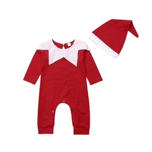 Christmas Clothes Infant Baby Boy Girl Long Sleeve Romper Jumpsuit Hat Costume Size 0-24M