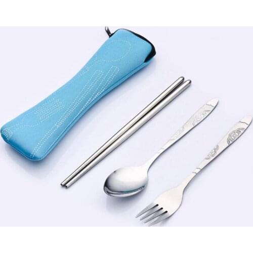 Outdoor Portable Lunch Stainless Steel Chopsticks Spoon Fork Tableware Travel Cutlery Sets With Bag LX6167