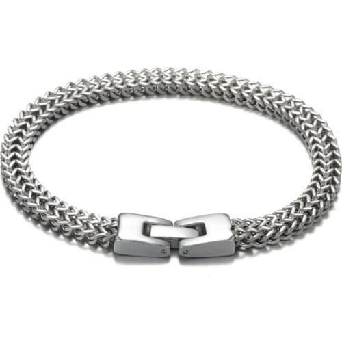 Vintage Cool Stainless Steel Chain Bracelets Bangle for Men Steel Punk Antique Cubic Foxtail Chain Bangle Jewelry Male Pulseira