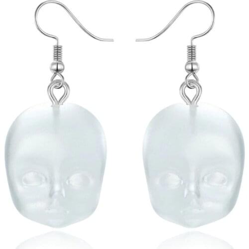 667E Baby Face Clear Resin Dangle Drop Earrings Personality Baby Head Earrings Women