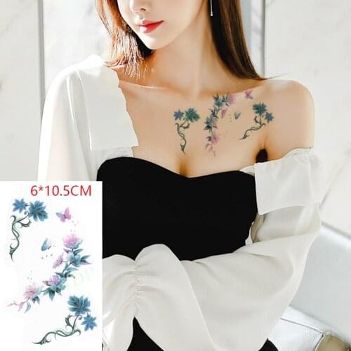 Waterproof Temporary Tattoo Sticker ins Pink green flower vine butterfly Body Art Flash Tattoo Fake Tattoo for Women Men