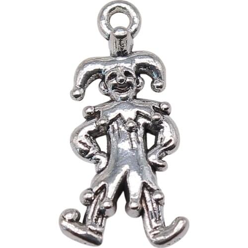 WYSIWYG 10pcs Charms Clown Joker Jester 25x12mm Antique Making Pendant Fit Vintage Tibetan Silver Color DIY Handmade Jewelry