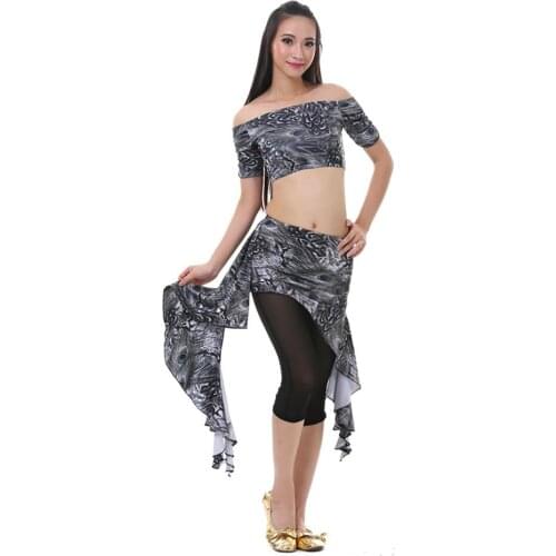BQ051 Short Sleeve Short Tops Floral Hip Scarf Skirt Belly dancing Dress Women Belly Dance Costume Set for Latin dance