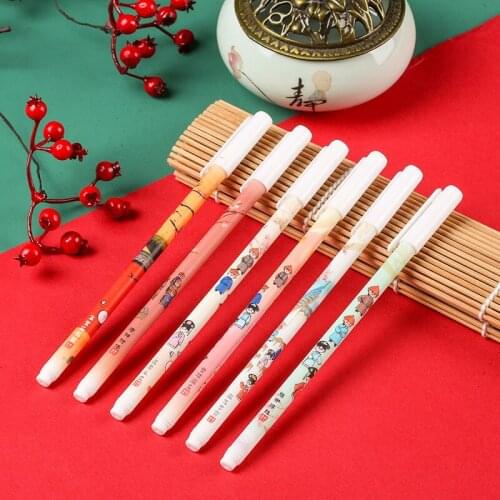 12Pcs/Set Retro Crane Gel Pen Creative Kawaii Palace Writing Black Ink Pens Cute Office Neutral Pen Office Stationery Sign Pen