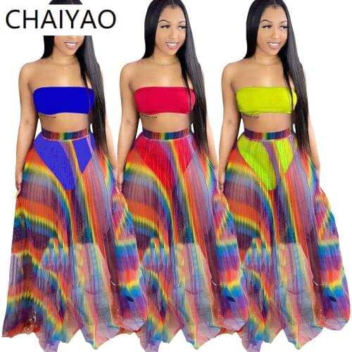2HR8180 Summer Tube Dress Pleated Skirt Women Outfits Short Top and Pant Two Piece Set Women Beach Skirt Women Long Dress Suit