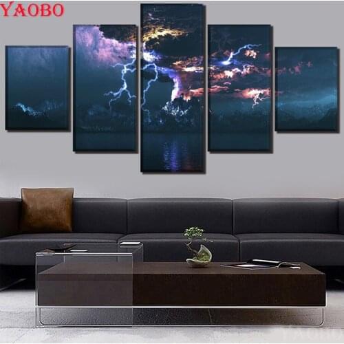 5 Pcs Full Square/Round 5D DIY Diamond Painting natural disaster"Lightning thunder "Embroidery Cross Stitch Mosaic Home Decor