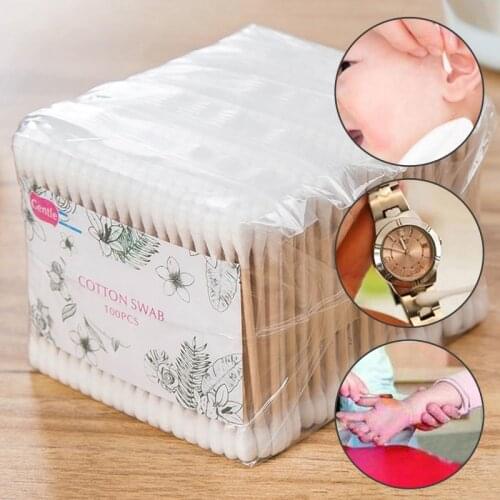 500 Pcs Double-ended Cotton Wooden Sticks Makeup Cotton Swabs Disposable Nose Ears Cleaning Swab Makeup Removing Tools