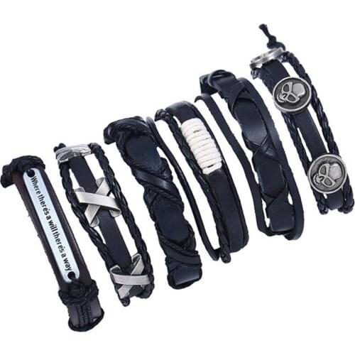 6pcs/set New vintage mens cowhide bracelet simple multi-layer woven DIY suit leather bracelet cross-border