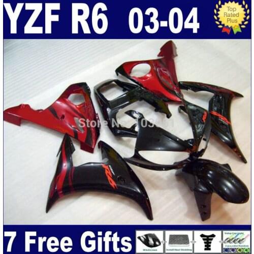 7 gifts motorcycle fairings kits For Yamaha 2003 2004 R6s red black YZF R6 2003 2004 03 04 05 body Fairing parts kit