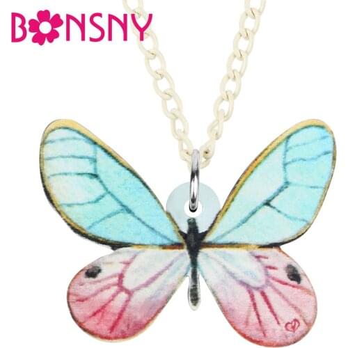 Bonsny Acrylic Brush-footed Butterfly Necklace Pendant Lovely Animal Choker Jewelry For Women Girls Kids Trendy Gift Jewellery