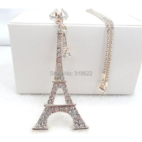 Free Shipping! Fashion Gold Alloy Rhinestone Eiffel Tower Necklace Sweater Jewelry for women ! statement necklace