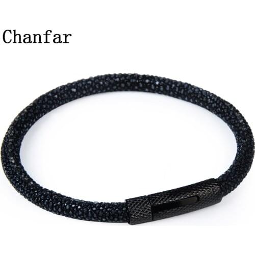 Chanfar 6mm Fashion Real Leather Stingray Bracelet Men Strap Stainless Steel Charm Bracelet Bangle Women Jewelry Wholesale