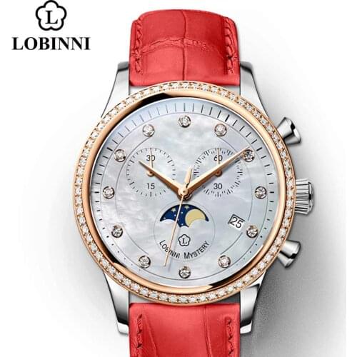 Lobinni Luxury Brand Womens WristWatch Ladies Japan Quartz Watch For Women Multifunction Waterproof Female Stop Watches 7006