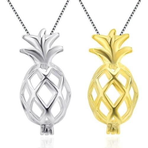 CLUCI Silver 925 Fruit Pineapple Pendant Women Pineapple Gold Silver Cage Pendant 925 Sterling Silver Pearl Locket SC071SB