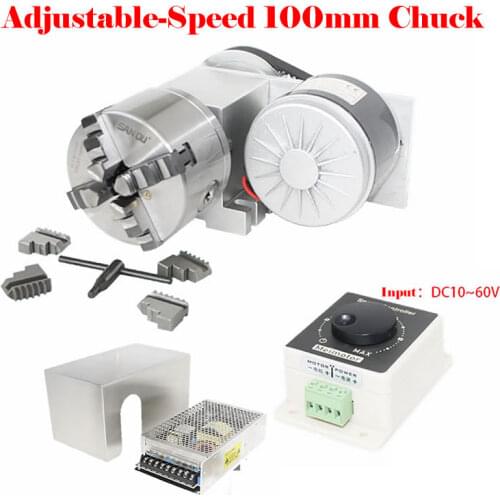 CNC Dividing Head 100MM Chuck Adjustable-Speed Rotary A 4th Axis with Power Supply Speed Controller for CNC Router Machine