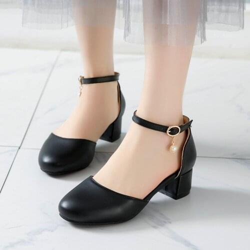 COOLULU Cute Women Mary Jane Shoes All Match Low Square Heel Pumps Dorsay Pumps Ankle Strap Fashion Spring Pumps Size 32-43