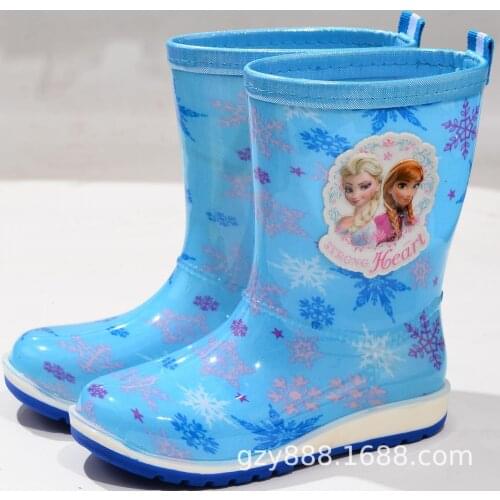 Disney childrens rain boots Mickey Minnie frozen car boys and girls sports soles edging non-slip mid-tube rain shoes