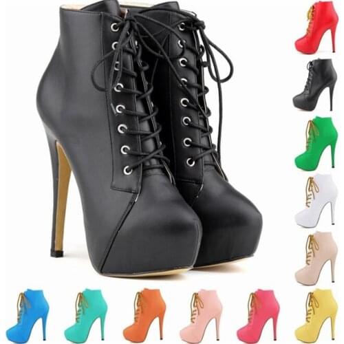 Designer Women Pumps Ankle Strap Party Round Toe PU 14CM Thin High heels Lace Up waterproof zapatos de mujer shoes size 35-42