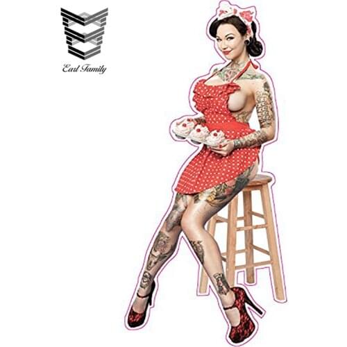 EARLFAMILY 13cm X 6cm Sexy Tattooed Pin Up Girl Decal Cartoon Graphical Funny Car Stickers Motorcycle Car Decal Accessories