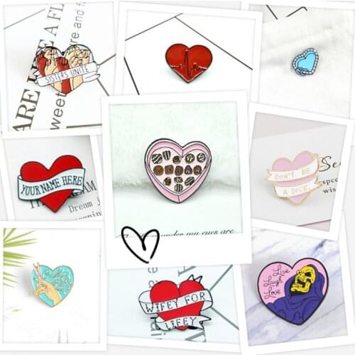 Heart Beautiful Enamel pin Red Pink Blue Brooch Bag Clothes Lapel Pin Sasha Away Badge Cartoon Jewelry Gift For Pretty Girls