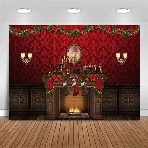 Photography backdrop Christmas tree Fireplace background for photo booth studio Red Decoration Supplies Party
