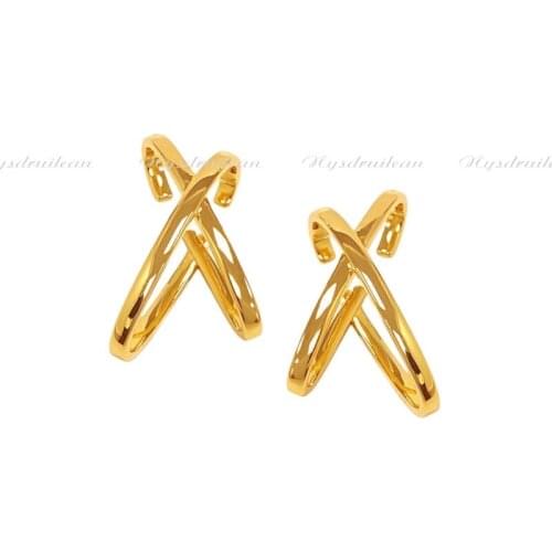 Ins neutral cold wind long x-shaped stacked pointed ear clip without ear hole for men and women