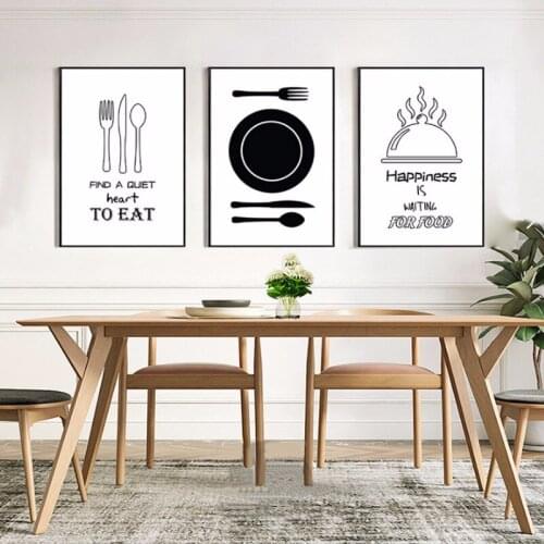 Kitchenware Canvas Painting Black and White Nordic Poster Print Wall Art Pictures for Kitchen Dining Room Home Decor Unframed