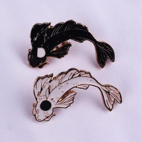 Black White Fish Metal Badges On Pins For Clothes Jeans Brooch Lapel Pin Bag Badge Gift Accessories Icon On The Backpack Stripes