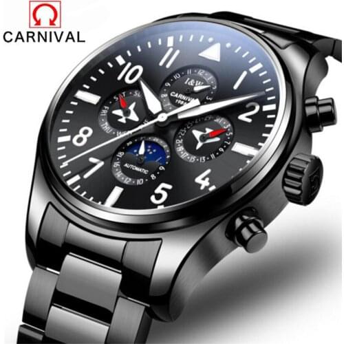 Men sport Watch Carnival brand fashion men Mechanical watch 30M waterproof steel band auto date male watches relogio masculino