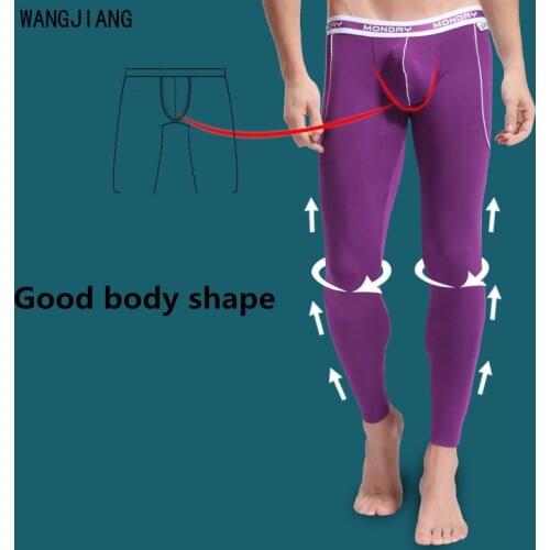 Mens Underwear WJ Bamboo Fiber Monolayer Thin Hips Lift U-pouch Bag Push Up Mens Slim Leggings Long Johns