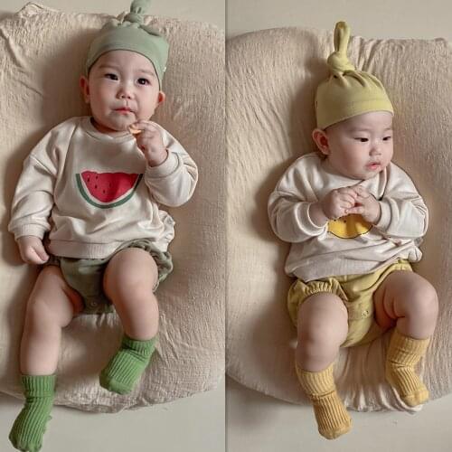 0-18M Baby Clothing Watermelon Fruit Print Sweater + shorts + hat Outfits Sets 3Pcs Spring Clothes Sets