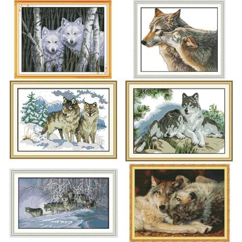 Wolf Animal Cross Stitch Kit 14ct 11ct Count Print Canvas Needle Embroidery Set DIY Manual Needlework Home Decoration Painting