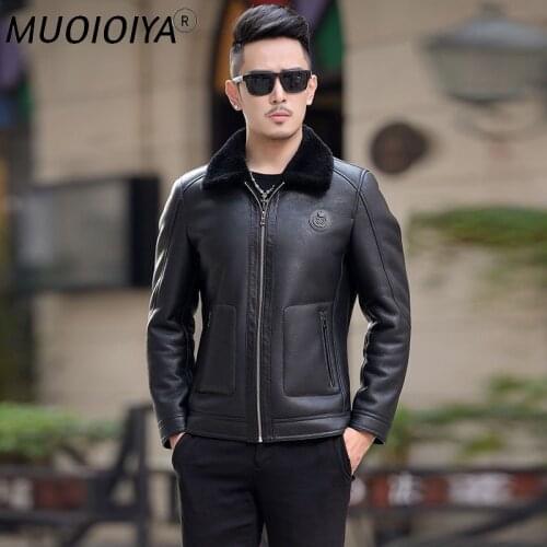 2021 New Autumn Winter Mens Korea Style Coat Male Sheepskin Real Leather Jacket Business Casual Bomber Large Size Outwear D91