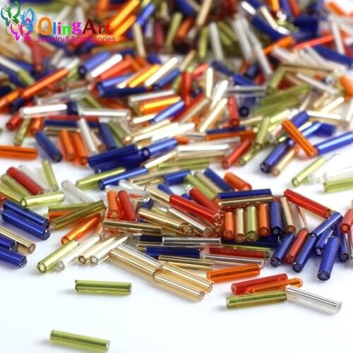 OlingArt new Mixed Color 2900pcs Silver color-Lined Glass Bugle Beads 9x1.8mm Tube glass seed beads for diy Jewelry Making