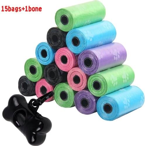 Dog Waste Poop Bags 15Rolls Pick Up Dog Poop Dispenser Dog walking Supplies Garbage Bag Outdoor Carrier Holder Bag Cleaning