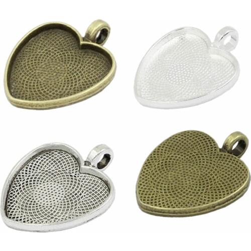 Fit 25mm Heart cabochons Tray Cameo/Glass/Cabochon Frame bezel Settings For DIY Making accessories 10pcs/lot (K05145)