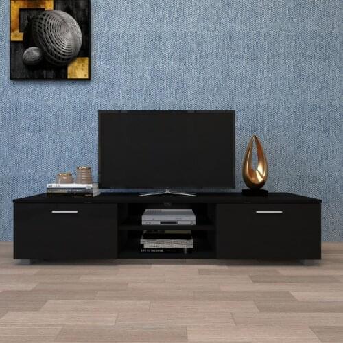 Black TV Stand For 70 Inch TV Stands, Media Console Entertainment Center Television Table, 2 Storage Cabinet With Open Shelves