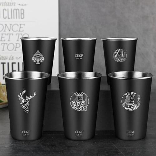 400 Ml Portable Stainless Steel Metal Beer Animal Cup Wine Cups Coffee Tumbler Tea Milk Mugs Home For Camping Mouth Black Cup