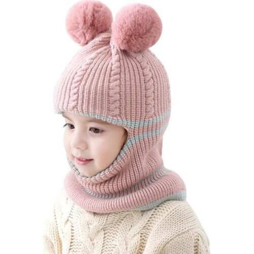 Doitbest 2-6 Y Winter hat for kids beanies two Fur hairball boys Beanie Child knit hats Protect face neck kid girls Earflap Caps