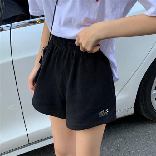 Korea Ulzzang high waist loose kawaii shorts rainbow embroidery shorts casual fashion punk summer ins new hip-hop women shorts